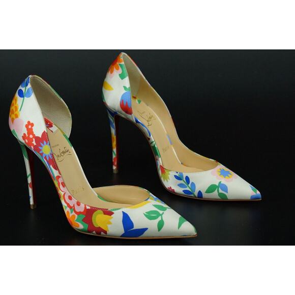 Christian Louboutin Iriza 100mm Crepe Satin Bloomy Pointy d'orsay Pumps SZ 38 - Picture 6 of 12